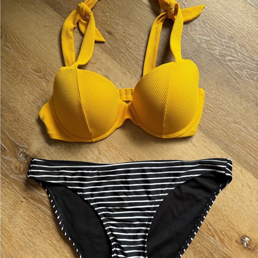 Yellow and Black Striped Bikini